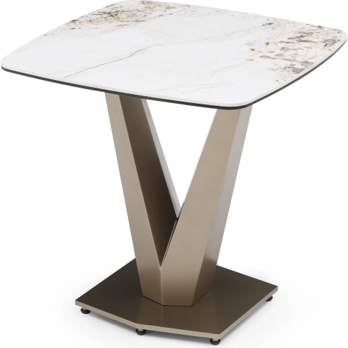 Pandora End Table in Multicolor Gloss Ceramic & Bronze